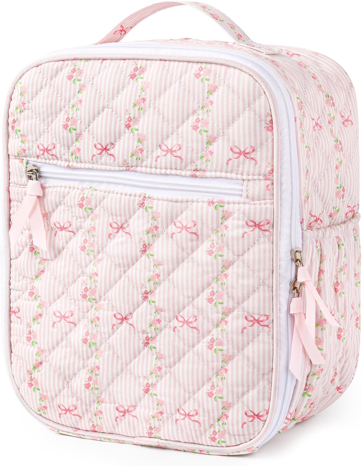 Lunch Box Lunch Bag for Women Cute Girls Insulated Womens Lunch Bag For Work Quilted Large Capacity Reusable Insulated Cooler for Work Picnic Travel Pink Bow Flower