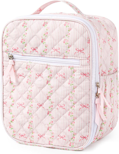 Lunch Box Lunch Bag for Women Cute Girls Insulated Womens Lunch Bag For Work Quilted Large Capacity Reusable Insulated Cooler for Work Picnic Travel Pink Bow Flower