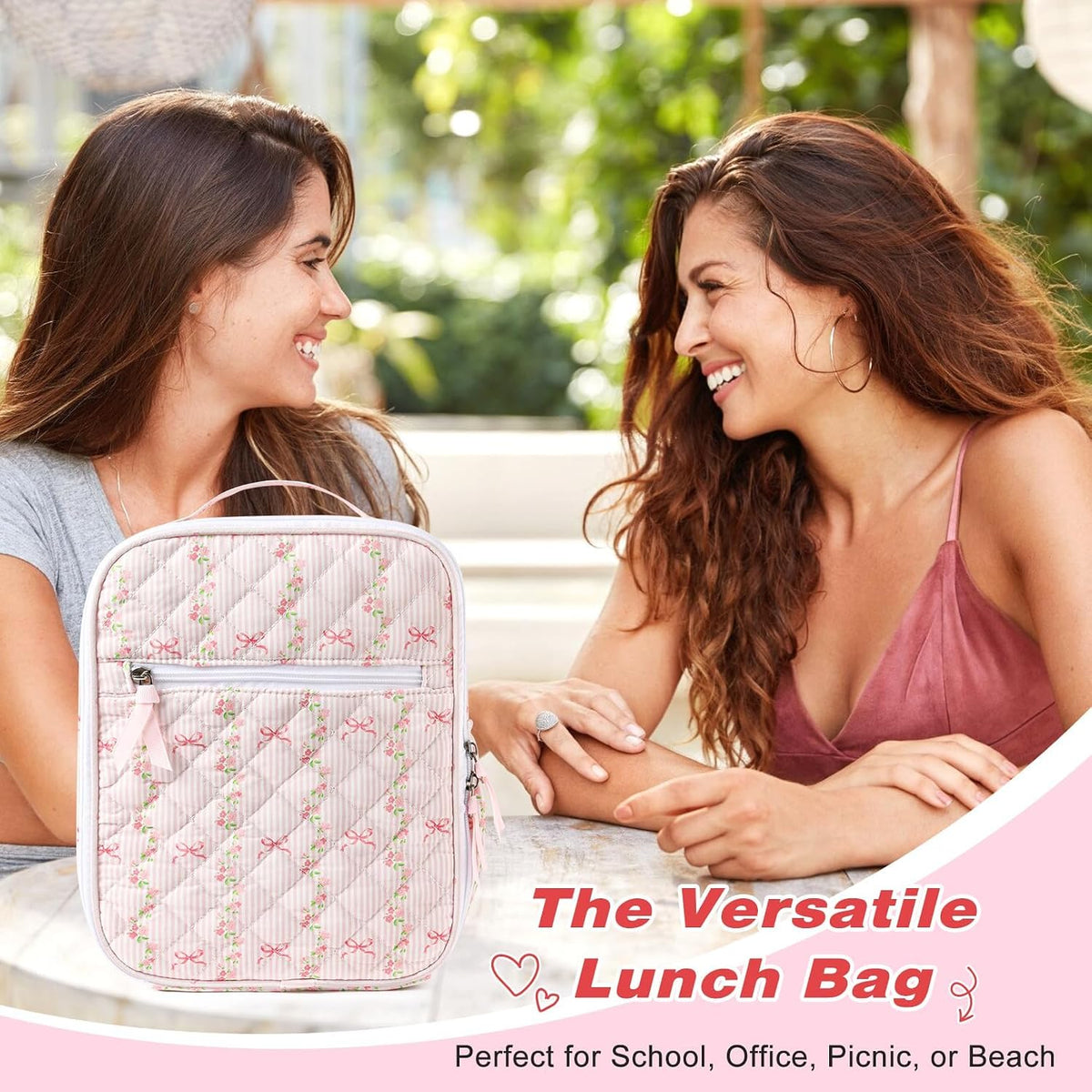 Lunch Box Lunch Bag for Women Cute Girls Insulated Womens Lunch Bag For Work Quilted Large Capacity Reusable Insulated Cooler for Work Picnic Travel Pink Bow Flower