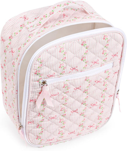 Lunch Box Lunch Bag for Women Cute Girls Insulated Womens Lunch Bag For Work Quilted Large Capacity Reusable Insulated Cooler for Work Picnic Travel Pink Bow Flower