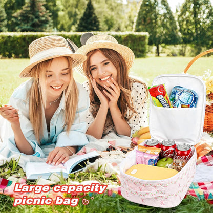 Lunch Box Lunch Bag for Women Cute Girls Insulated Womens Lunch Bag For Work Quilted Large Capacity Reusable Insulated Cooler for Work Picnic Travel Pink Bow Flower