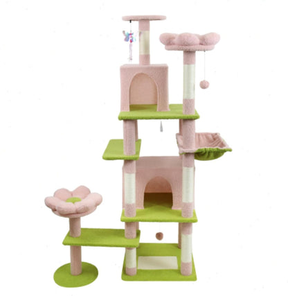 71" Flower Cute Cat Tree for Indoor Cats Large Adult, Tall Cat Tower with Scratching Post & Condo, Hammock, Aesthetic Cats Stand, Modern, Easy Assembly (Pink)
