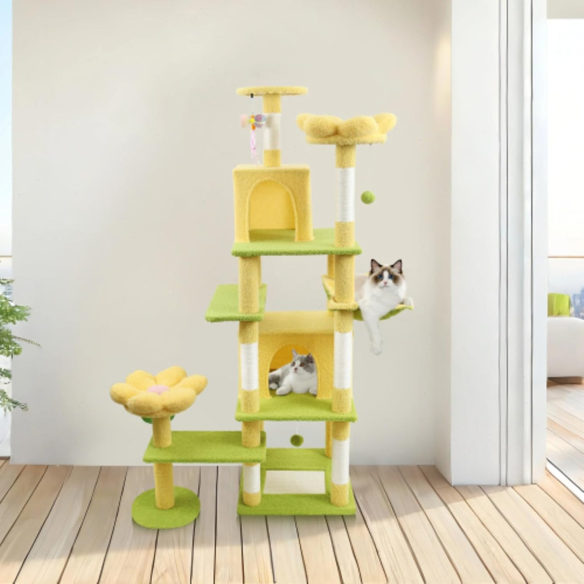71" Flower Cute Cat Tree for Indoor Cats Large Adult, Tall Cat Tower with Scratching Post & Condo, Hammock, Aesthetic Cats Stand, Modern, Easy Assembly (Pink)