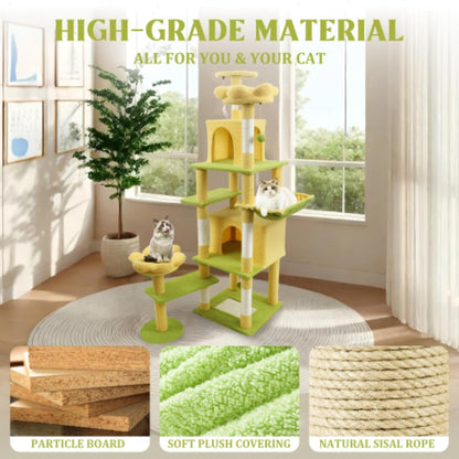 71" Flower Cute Cat Tree for Indoor Cats Large Adult, Tall Cat Tower with Scratching Post & Condo, Hammock, Aesthetic Cats Stand, Modern, Easy Assembly (Pink)