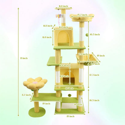 71" Flower Cute Cat Tree for Indoor Cats Large Adult, Tall Cat Tower with Scratching Post & Condo, Hammock, Aesthetic Cats Stand, Modern, Easy Assembly (Pink)
