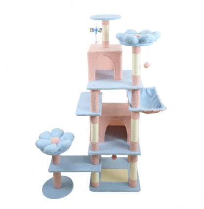 71" Flower Cute Cat Tree for Indoor Cats Large Adult, Tall Cat Tower with Scratching Post & Condo, Hammock, Aesthetic Cats Stand, Modern, Easy Assembly (Pink)