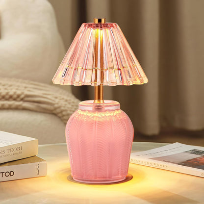 Small Battery Operated Lamp with Timer, Cream Pink