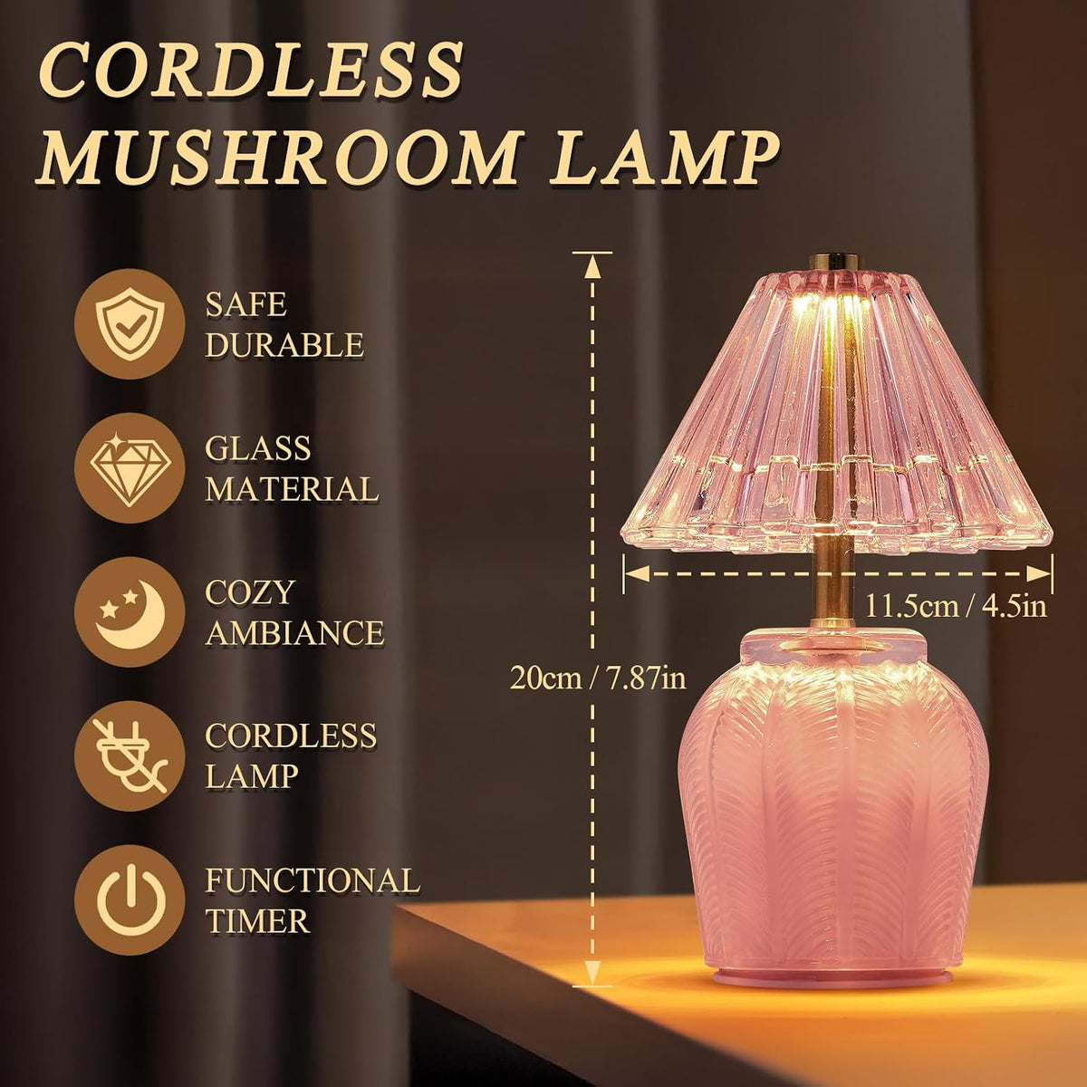 Small Battery Operated Lamp with Timer, Cream Pink