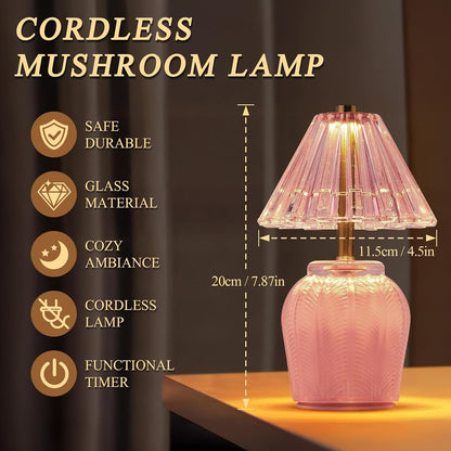 Small Battery Operated Lamp with Timer, Cream Pink