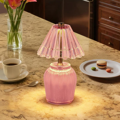 Small Battery Operated Lamp with Timer, Cream Pink