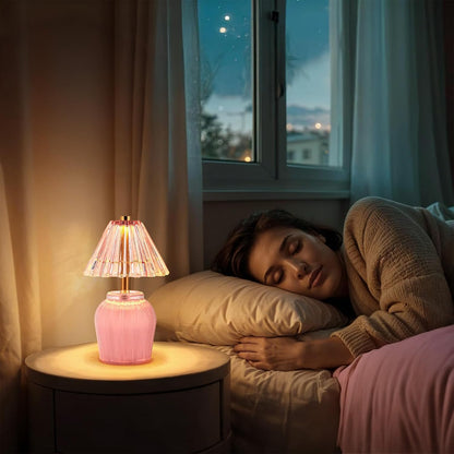 Small Battery Operated Lamp with Timer, Cream Pink