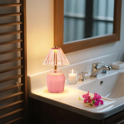 Small Battery Operated Lamp with Timer, Cream Pink