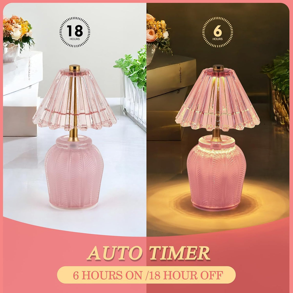 Small Battery Operated Lamp with Timer, Cream Pink