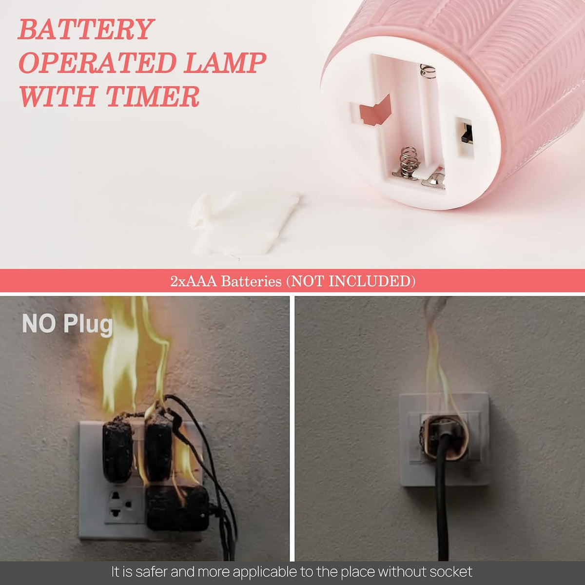 Small Battery Operated Lamp with Timer, Cream Pink