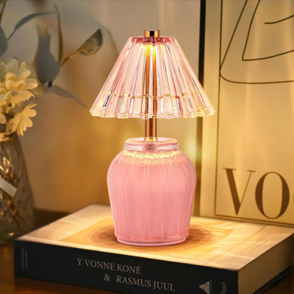 Small Battery Operated Lamp with Timer, Cream Pink