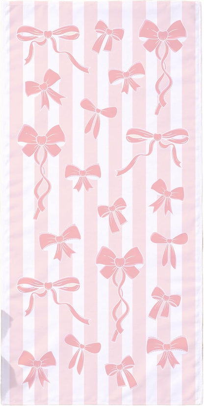 Pink Bow Beach Towel – Chic Preppy Ribbon Design, Soft Absorbent Oversized Pool & Beach Towel for Girls, Teens & Women