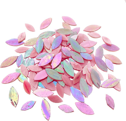 120 Pcs Iridescent Pink Petal Mosaic Tiles, Hand Cut Stained Glass Petals, Floral Mosaic Tiles, Tiffany Glass Flower Petals Supplies Kit for Mosaics and Crafts, Mixed Sizes