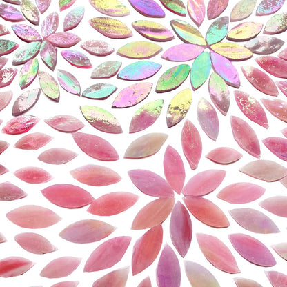 120 Pcs Iridescent Pink Petal Mosaic Tiles, Hand Cut Stained Glass Petals, Floral Mosaic Tiles, Tiffany Glass Flower Petals Supplies Kit for Mosaics and Crafts, Mixed Sizes