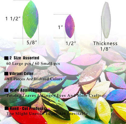 120 Pcs Iridescent Pink Petal Mosaic Tiles, Hand Cut Stained Glass Petals, Floral Mosaic Tiles, Tiffany Glass Flower Petals Supplies Kit for Mosaics and Crafts, Mixed Sizes