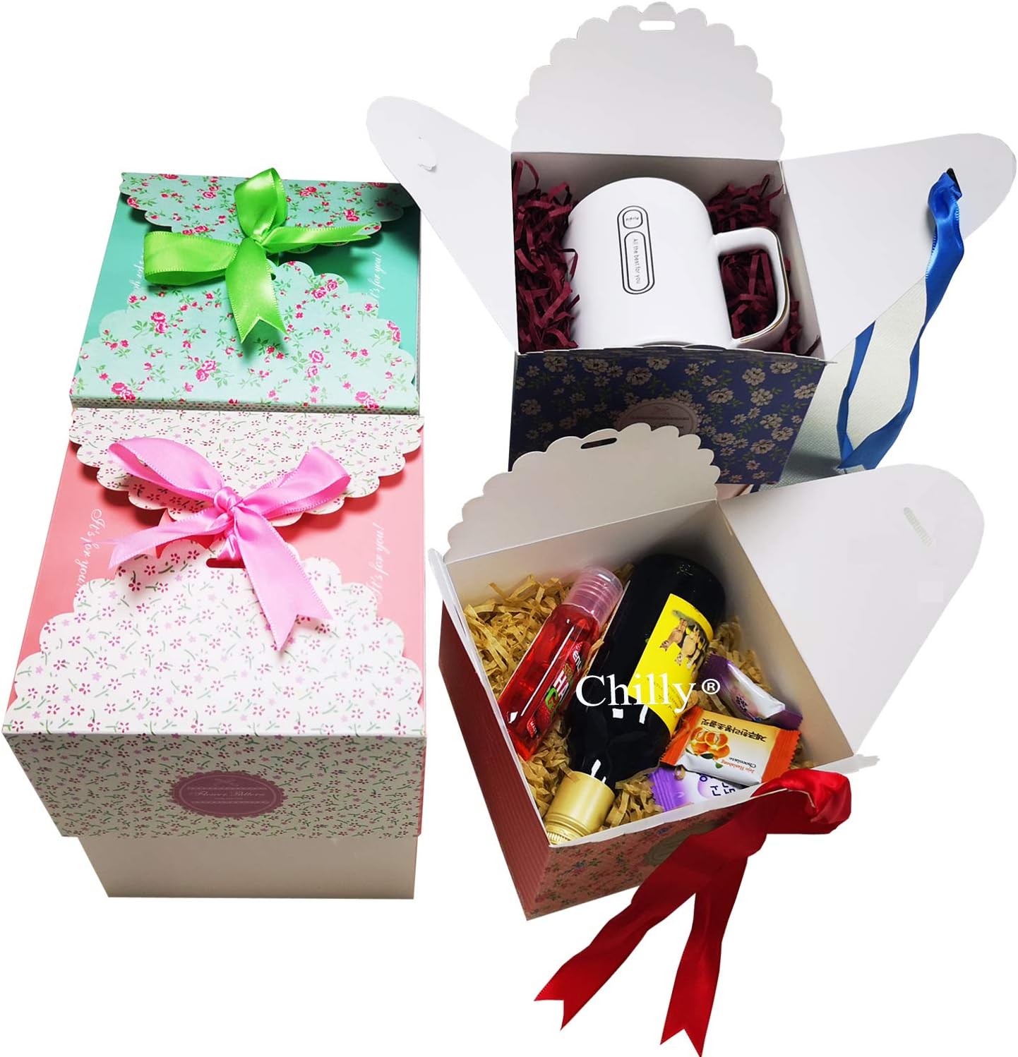 Chilly Gift Boxes, Set of 12 Decorative Treats Boxes, Cake, Cookies, Goodies, Candy and Handmade Bath Bombs Shower Soaps Gift Boxes for Christmas, Birthdays, Holidays, Weddings (Flower Patterned)