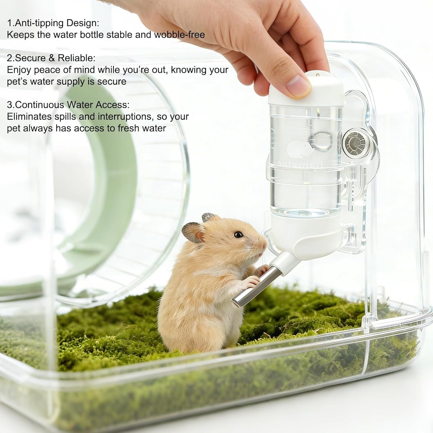 Magnetic Hamster Water Bottle Holder with 80ml Bottle & Feeding Bowl, Adjustable Height, Drop-Resistant, for Hamsters Gerbils Mice Small Pets (1.8×2.4×3.9 in)