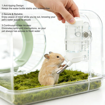Magnetic Hamster Water Bottle Holder with 80ml Bottle & Feeding Bowl, Adjustable Height, Drop-Resistant, for Hamsters Gerbils Mice Small Pets (1.8×2.4×3.9 in)