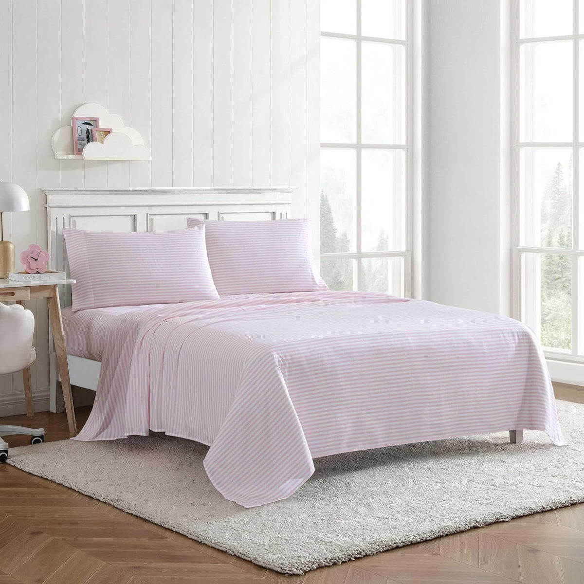 Kids - Queen Sheet Set, Ultra-Soft Microfiber Bedding with Fully Elastic Fitted Sheet, Kids Bed Set with Pillowcases, Easy Care Bedding (Little Stripe)