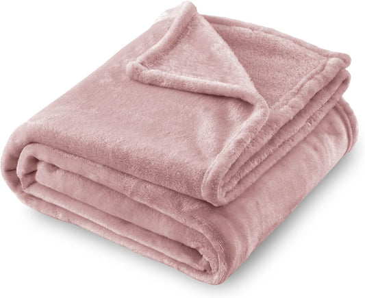 Flannel Fleece Blanket Luxury Twin XL Size, Dusty Pink, 66x90 inches