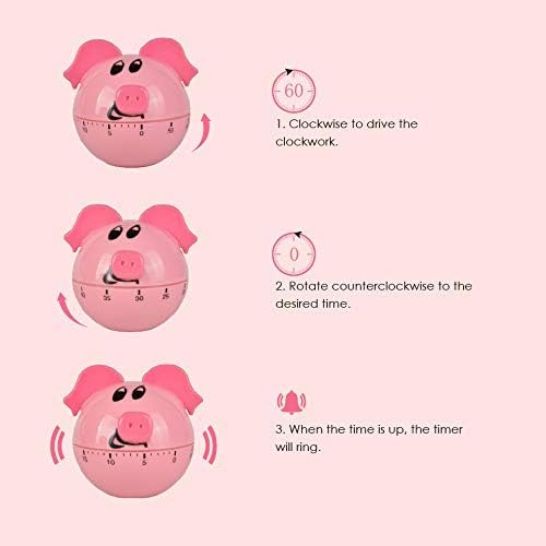 Jayron Pink Pig Kitchen Timer, 60-Minute Mechanical Countdown Timer
