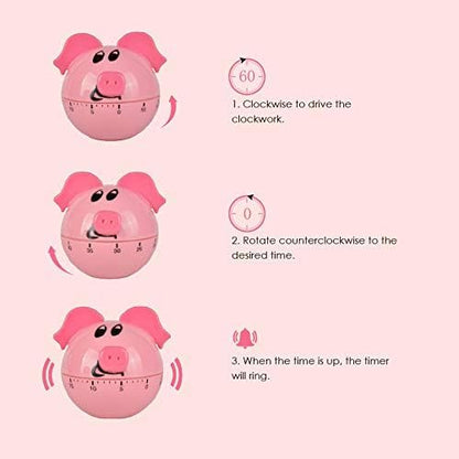 Jayron Pink Pig Kitchen Timer, 60-Minute Mechanical Countdown Timer