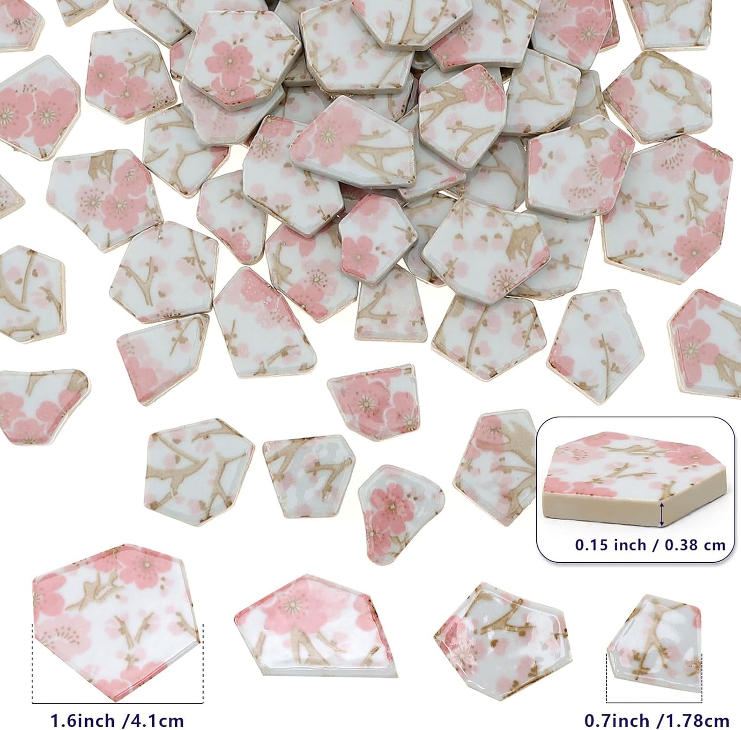 500g Ceramic Mosaic Tiles Irregular Broken Porcelain Pieces DIY Decoration Pink Flower Glazed Bulk Making Supplies Art Projects Making Home Kitchen Floor Pool Plates