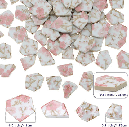 500g Ceramic Mosaic Tiles Irregular Broken Porcelain Pieces DIY Decoration Pink Flower Glazed Bulk Making Supplies Art Projects Making Home Kitchen Floor Pool Plates