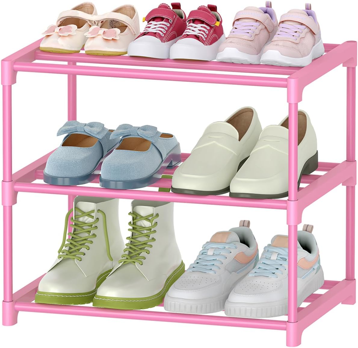 3-Tier Pink Shoe Racks for Women/Girls/Kids' Closet, for 5-7 Pairs