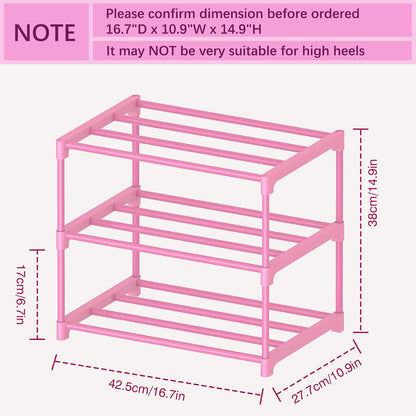 3-Tier Pink Shoe Racks for Women/Girls/Kids' Closet, for 5-7 Pairs