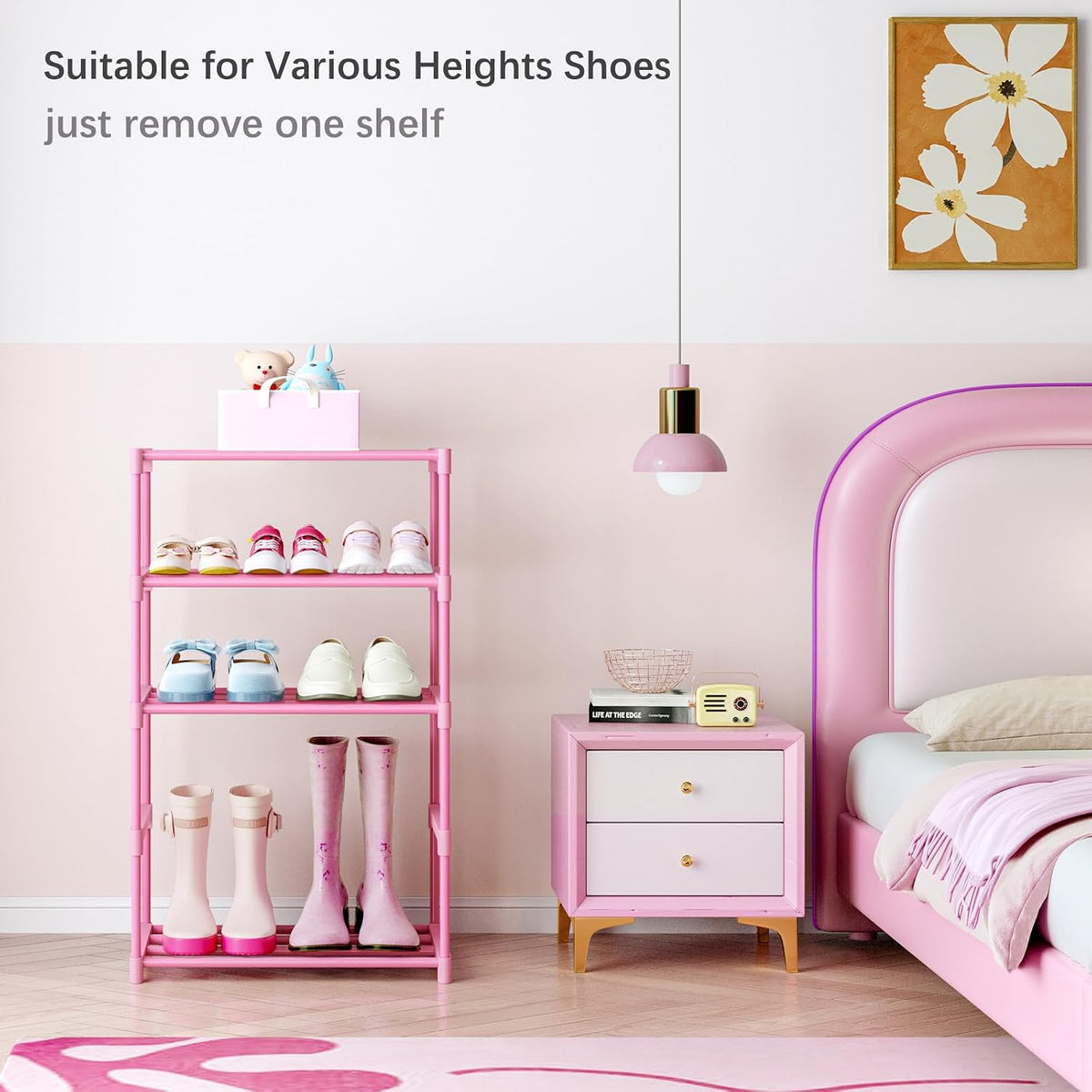 3-Tier Pink Shoe Racks for Women/Girls/Kids' Closet, for 5-7 Pairs