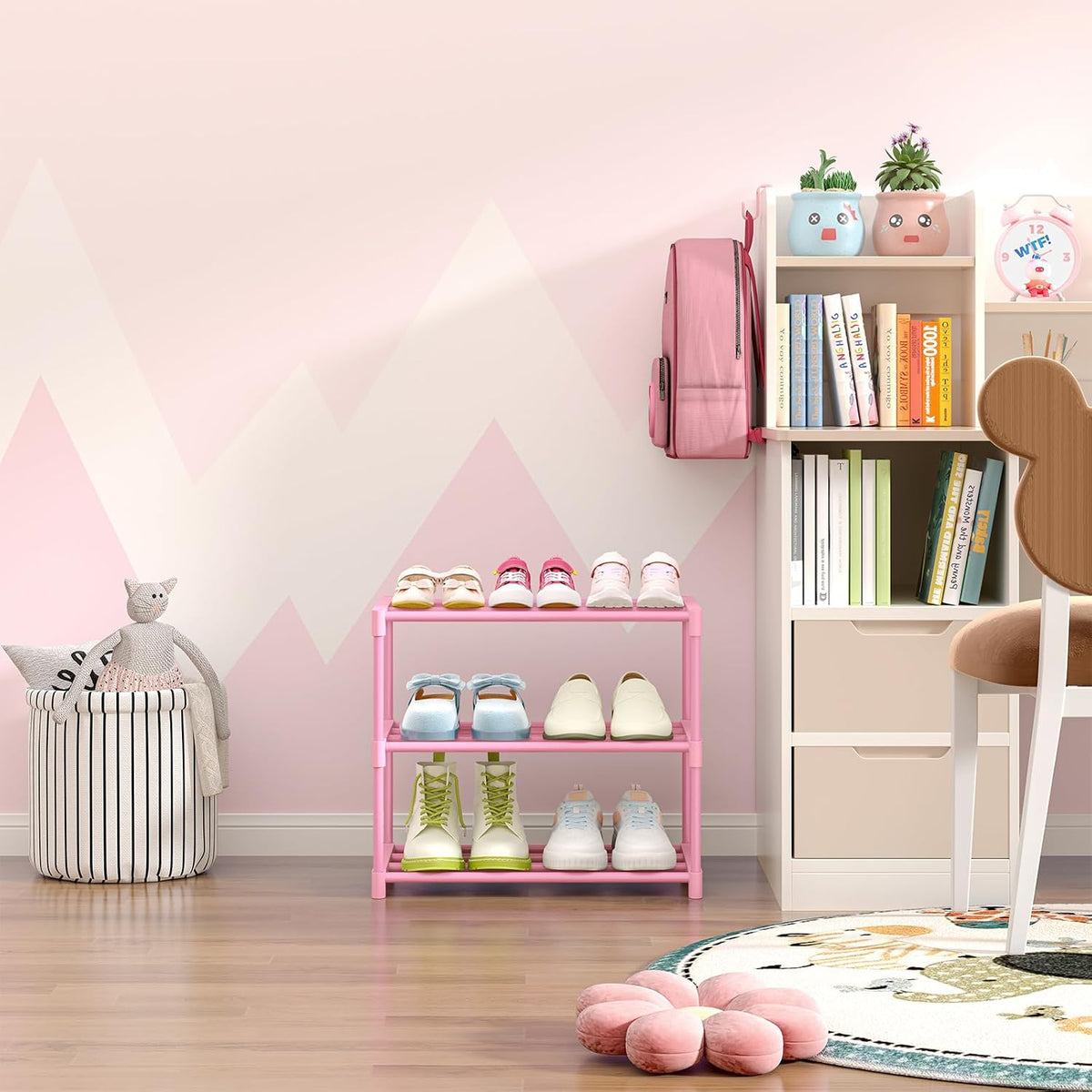3-Tier Pink Shoe Racks for Women/Girls/Kids' Closet, for 5-7 Pairs