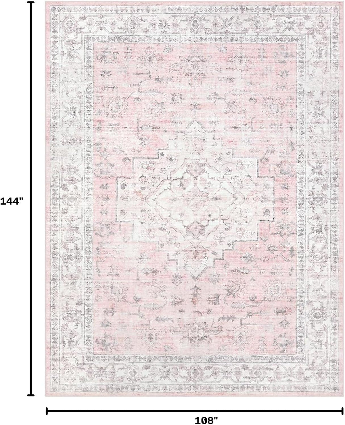 Pink 9x12 Area Rug for Bedroom Girls, Boho Washable Rugs for Living Room Nursery, Non-Slip Indoor Soft Carpet Low-Pile Farmhouse Carpets for Dining Room Kids Playroom, Pink