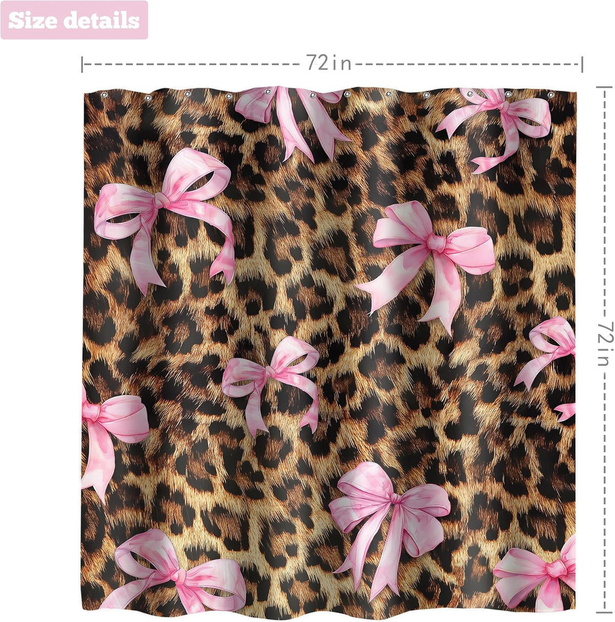 Cheetah Print Shower Curtain 72x72 Pink Bow Bathroom Decor