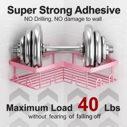 Corner Shower Caddy, 5 Pack Adhesive Stainless Steel Organizer, Pink