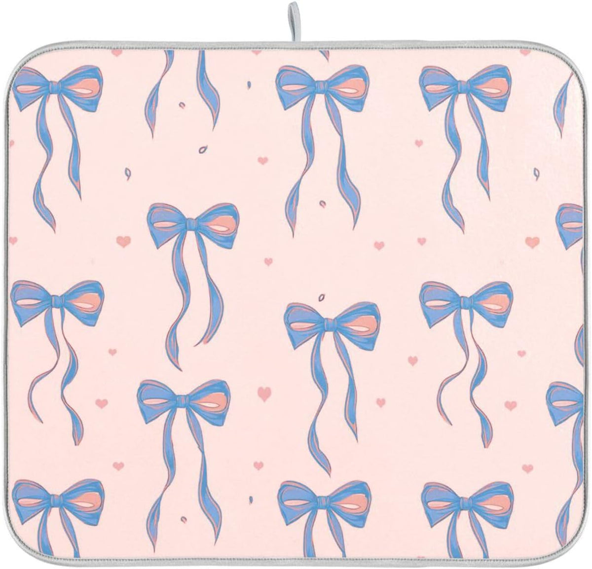 Light Blue Pink Bow Dish Drying Mat for Kitchen Counter 16 x 18 Inch Rack Pads Microfiber Dry Dishes Drainer Mats Dish Drying Pad Tableware Countertops Decor