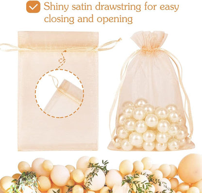 HRX Package 100pcs Blush Peach Organza Bags, 4 x 6 inch Mesh Jewelry Drawstring Bag Small Gift Pouches for Wedding Candy Party Favor