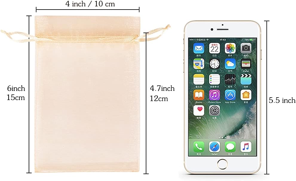 HRX Package 100pcs Blush Peach Organza Bags, 4 x 6 inch Mesh Jewelry Drawstring Bag Small Gift Pouches for Wedding Candy Party Favor