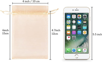 HRX Package 100pcs Blush Peach Organza Bags, 4 x 6 inch Mesh Jewelry Drawstring Bag Small Gift Pouches for Wedding Candy Party Favor