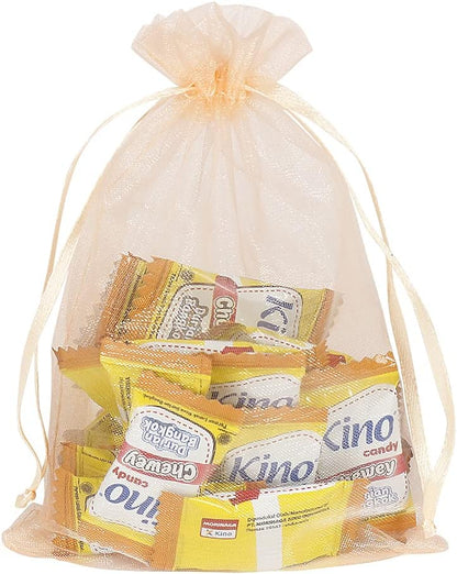 HRX Package 100pcs Blush Peach Organza Bags, 4 x 6 inch Mesh Jewelry Drawstring Bag Small Gift Pouches for Wedding Candy Party Favor