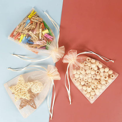 HRX Package 100pcs Blush Peach Organza Bags, 4 x 6 inch Mesh Jewelry Drawstring Bag Small Gift Pouches for Wedding Candy Party Favor
