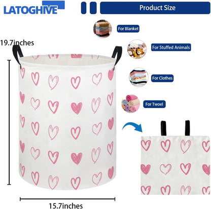 Baby Laundry Hamper kids laundry Basket Waterproof Laundry Bag for Bedroom Clothes Organizer Room Décor(Pink Heart)