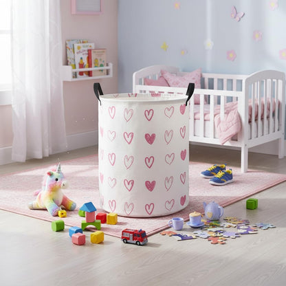 Baby Laundry Hamper kids laundry Basket Waterproof Laundry Bag for Bedroom Clothes Organizer Room Décor(Pink Heart)