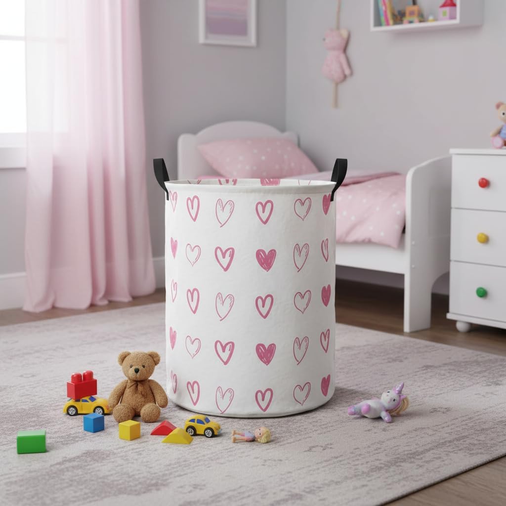 Baby Laundry Hamper kids laundry Basket Waterproof Laundry Bag for Bedroom Clothes Organizer Room Décor(Pink Heart)