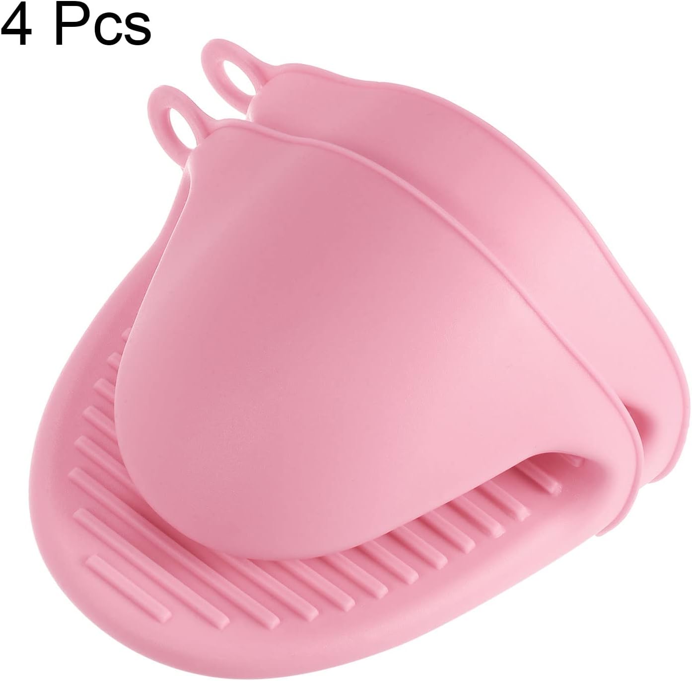 4pcs Thickened Mini Oven Gloves, Heat Resistant Silicone Oven Mitts Finger Pinch Grips Pot Holder for Kitchen, Cooking, Baking, BBQ Heat Resistant Gloves, Pink