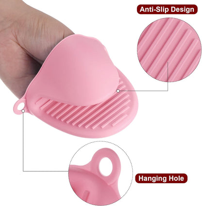 4pcs Thickened Mini Oven Gloves, Heat Resistant Silicone Oven Mitts Finger Pinch Grips Pot Holder for Kitchen, Cooking, Baking, BBQ Heat Resistant Gloves, Pink